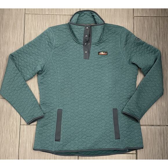 Moosejaw Women’s Outdoor Quilted Snap Pullover Sweatshirt Green/Navy XL - Picture 1 of 8